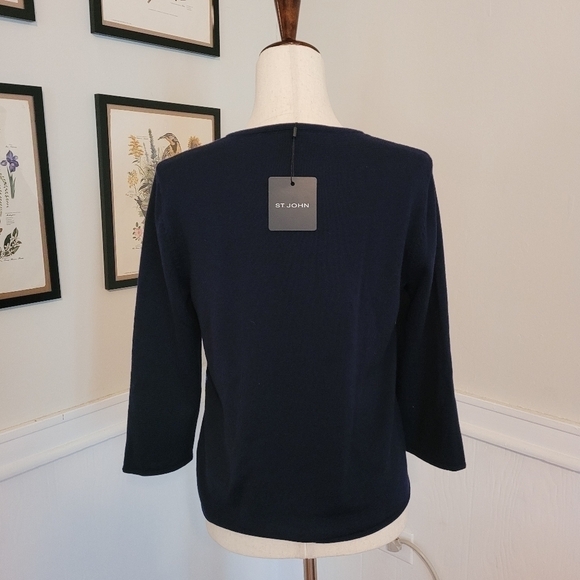 St. John 100% Wool Knit Zip Up Sweater Blue Geometric Coastal - Picture 7 of 12